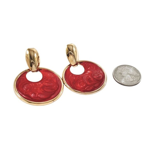 Vintage Enameled Swirls Door Knocker Pierced Earrings - Picture 3 of 8